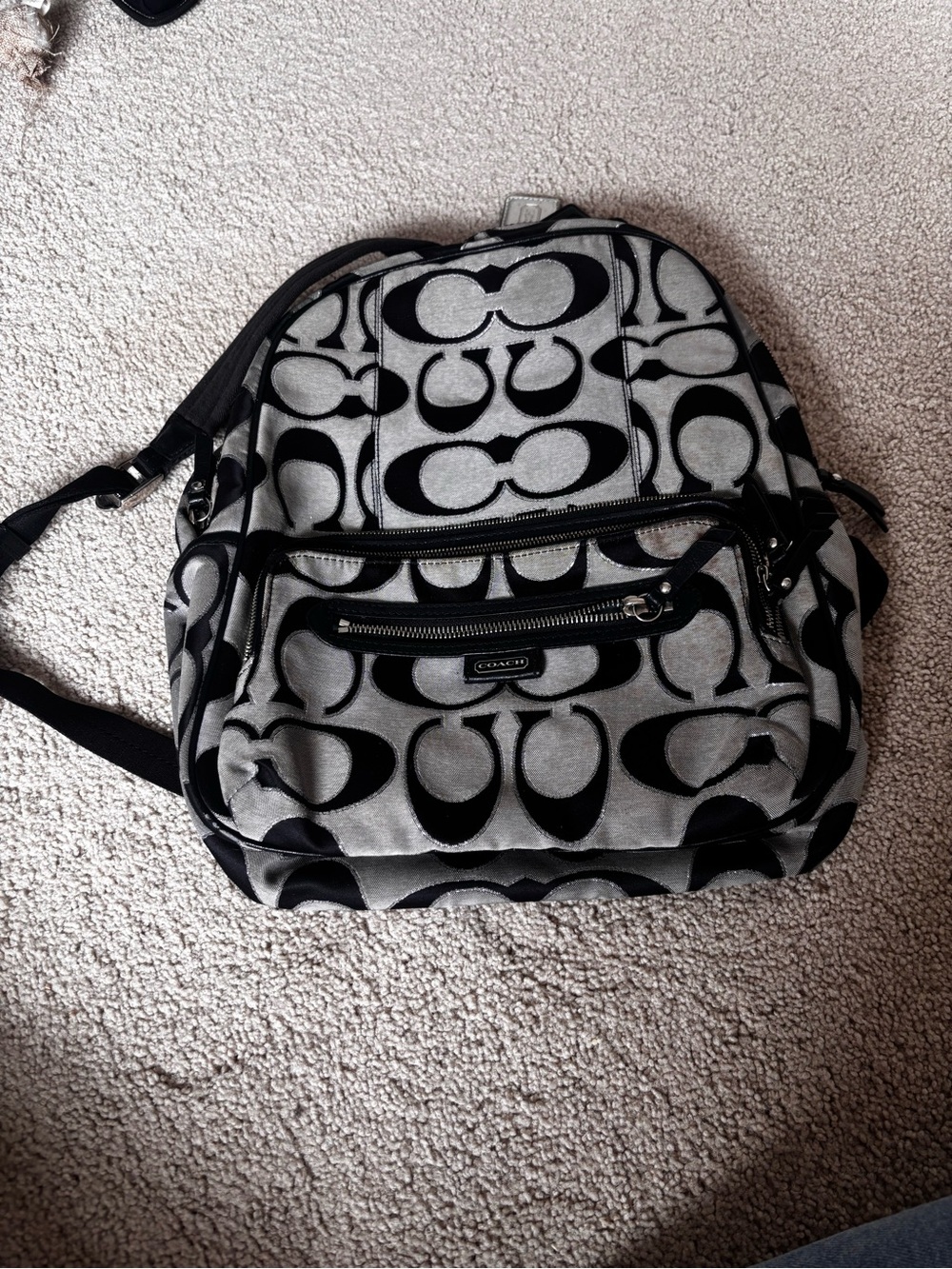 Coach Black & Gray Signature Logo Backpack